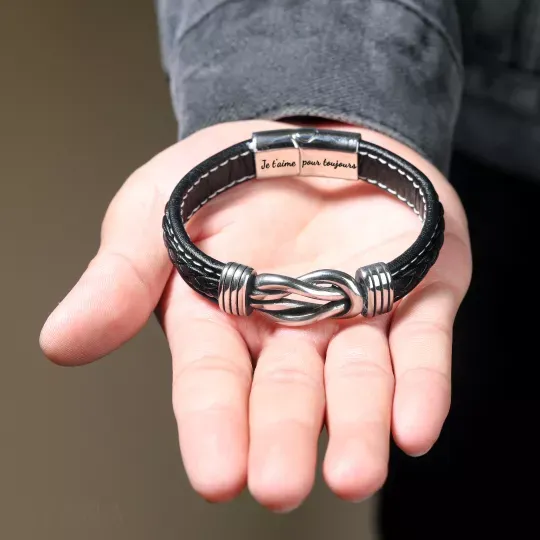 A mi papá-Pulsera de Cuero Nudo Eterno de Acero Inoxidable con 2 Nombres Personalizados