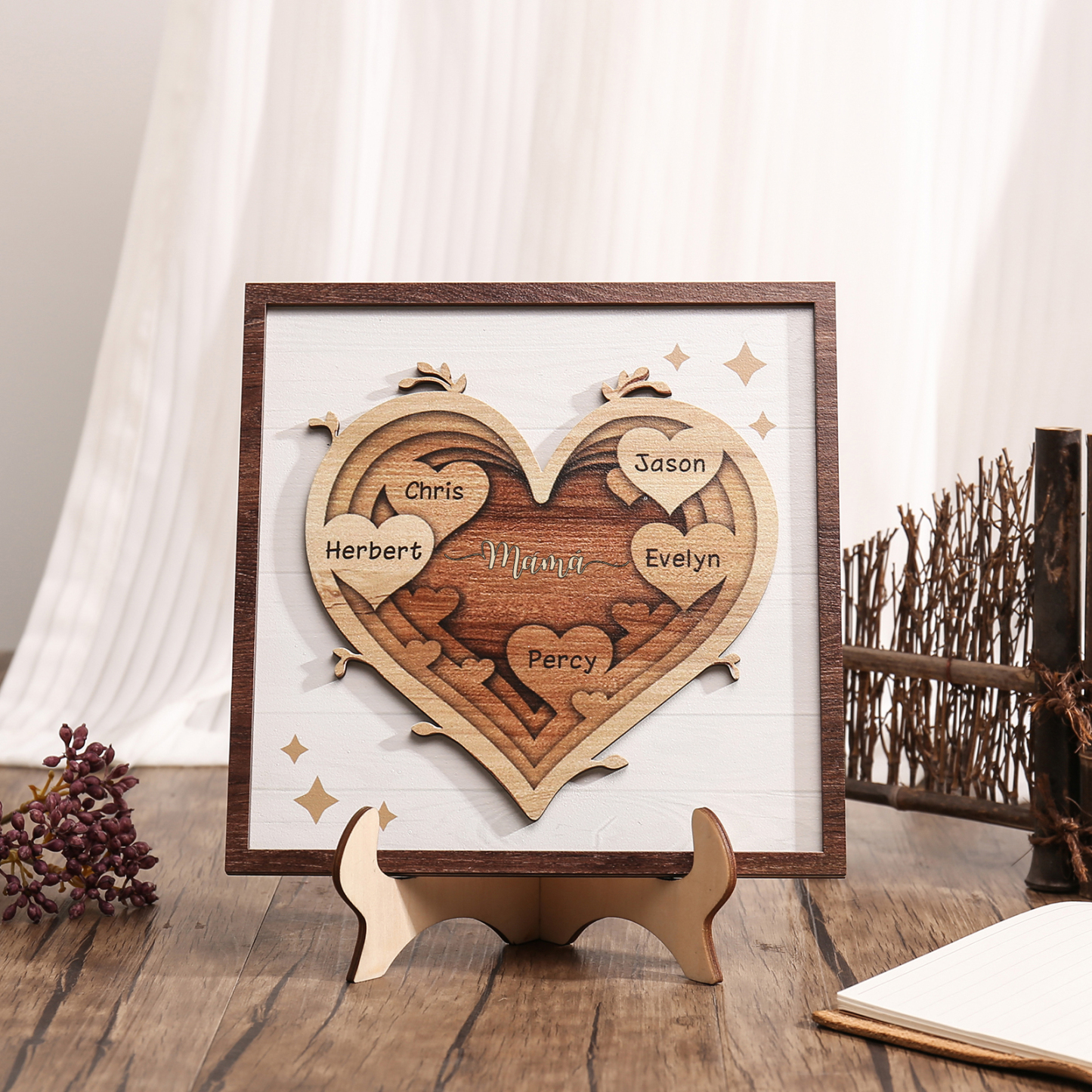 A mi mamá-Adorno 2-6 nombres personalizados decoración de madera de corazón-Jessemade ES
