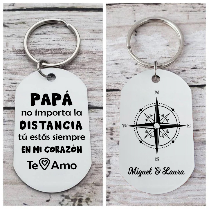 A mi papá-Llavero de placa con brújula personalizado con 2 nombres-Jessemade ES