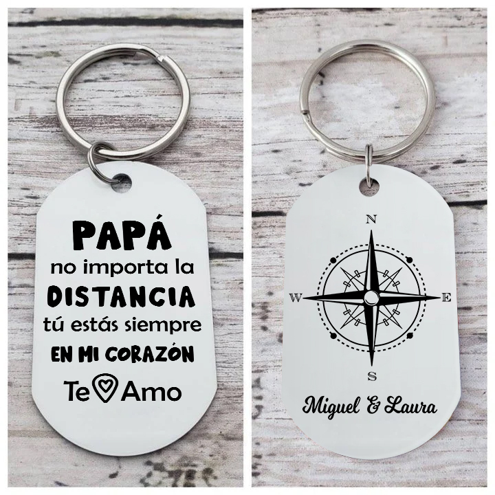 A mi papá-Llavero de placa con brújula personalizado con 2 nombres-Jessemade ES