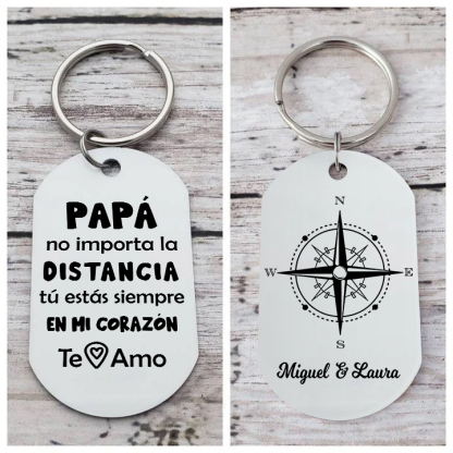A mi papá-Llavero de placa con brújula personalizado con 2 nombres-Jessemade ES