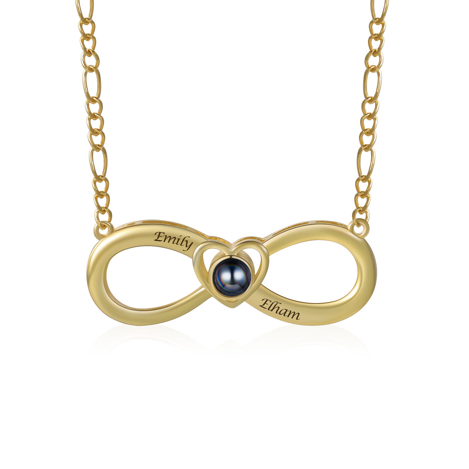 Collar con colgante de infinito con foto proyección y 2 nombres personalizados-Jessemade ES