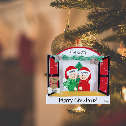 Navidad-Ornamentos Navideños de Madera Familia de 2-4 con Perro 3-5 Nombres Personalizados con 2 Textos y Año-Jessemade ES