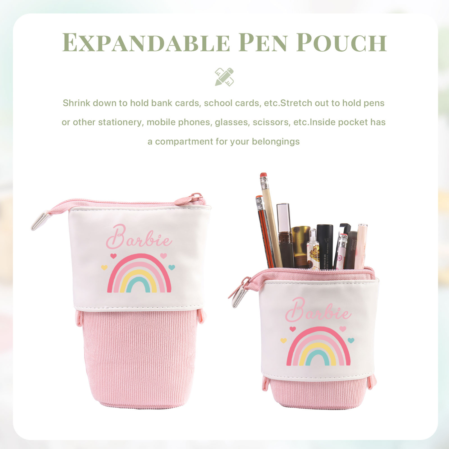 Estuche personalizado con nombre con diseños coloridos de iris para niños