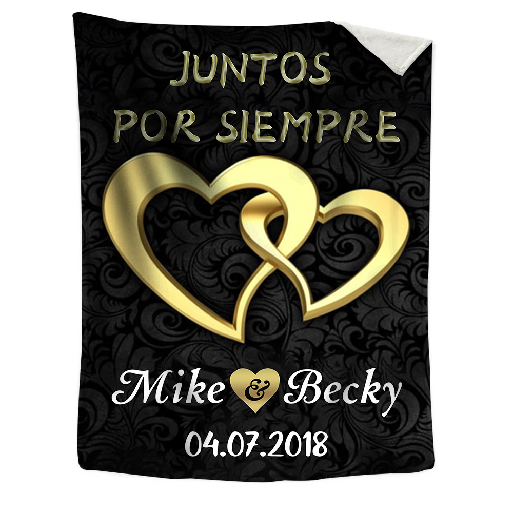 Pareja-Manta de buen calidad de corazones conectados personalizada con nombres y fecha-Jessemade ES