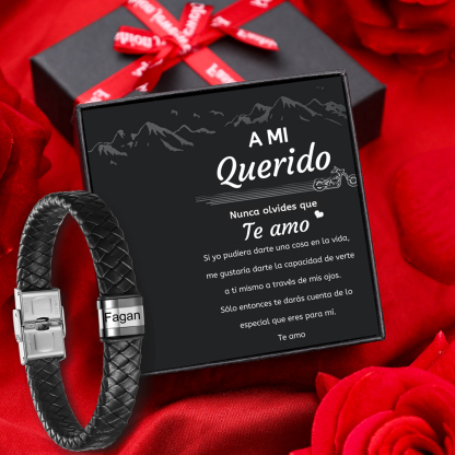 A mi querido-Pulsera de cuero trenzado de hombre con 1 perla personalizada con 1 nombre-Jessemade ES