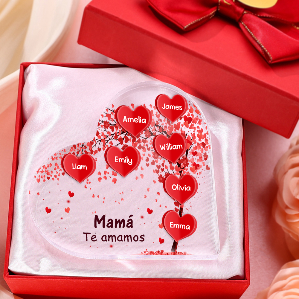 A mi mamá/abuela-Placa de acrílico "Corazones" en forma de corazón 7 nombres y 1 texto personalizados-Jessemade ES