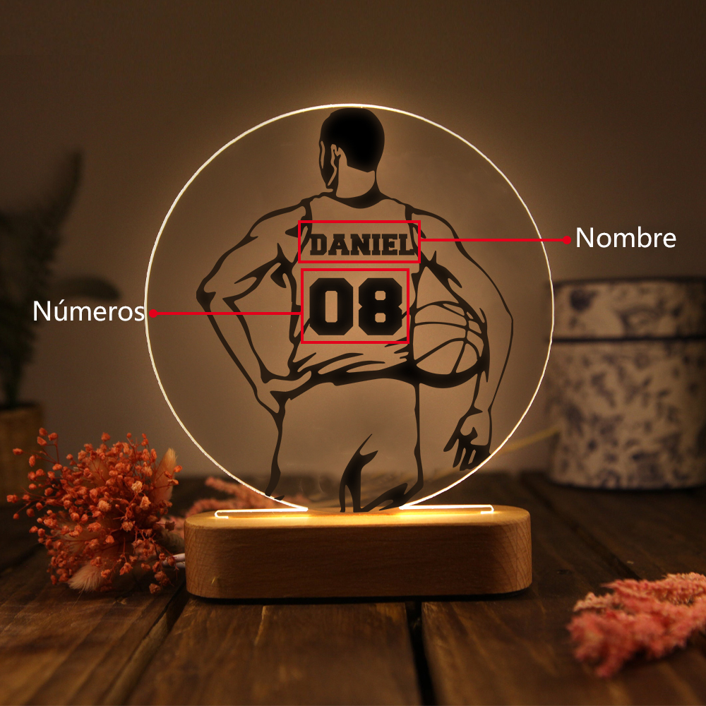 Lámpara Ilusión 3D Luz de Noche LED Baloncesto con Nombre y Número Personalizados-Jessemade ES