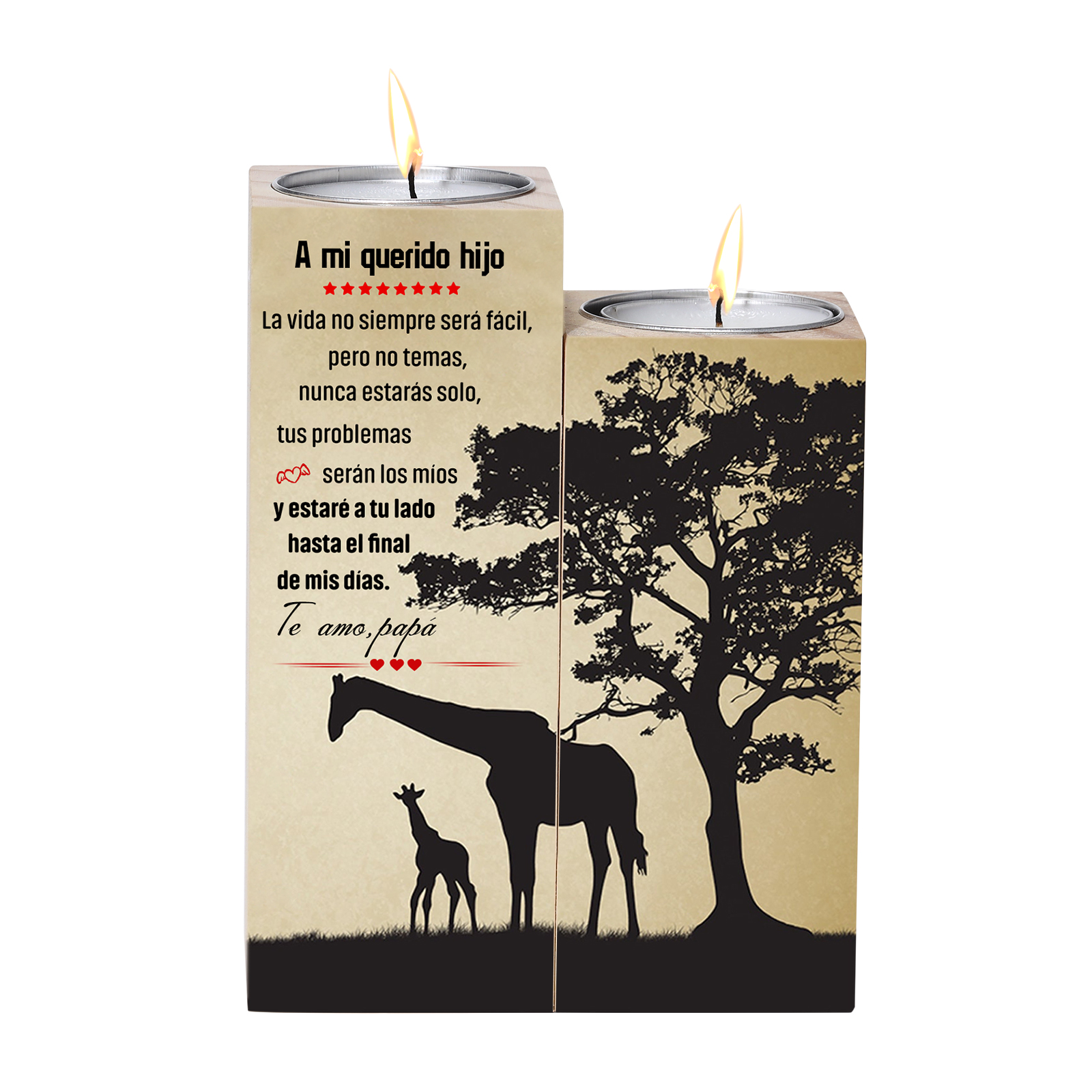 Regalo de Navidad-Candelero de dos piezas para hijo de papá de madera de dos piezas sin candela
