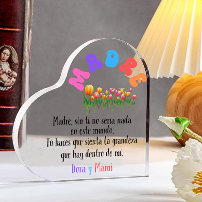 A mi mamá-Placa de acrílico en forma de corazón con frases amorosos 1 texto personalizado-Jessemade ES