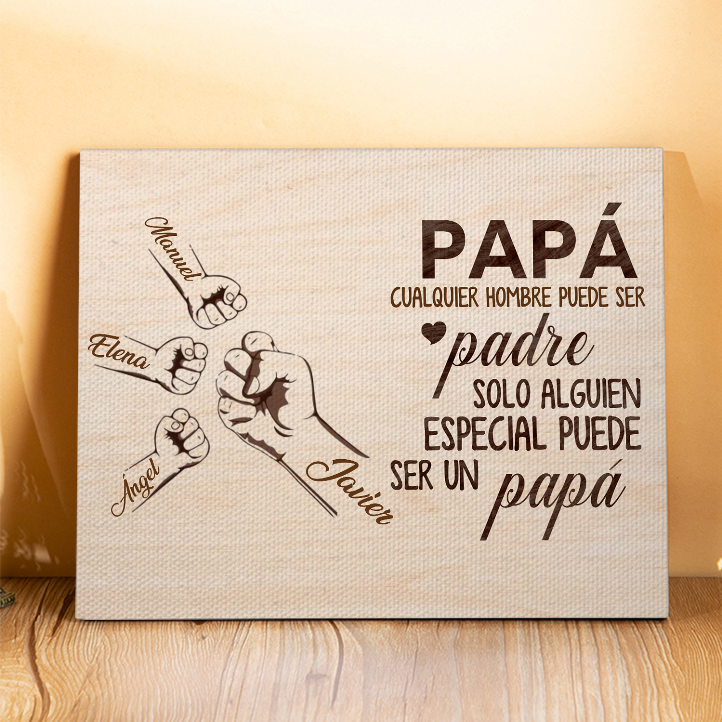 A mi papá - Lámina 2-6 nombres personalizados marco de madera puño con puño-Jessemade ES