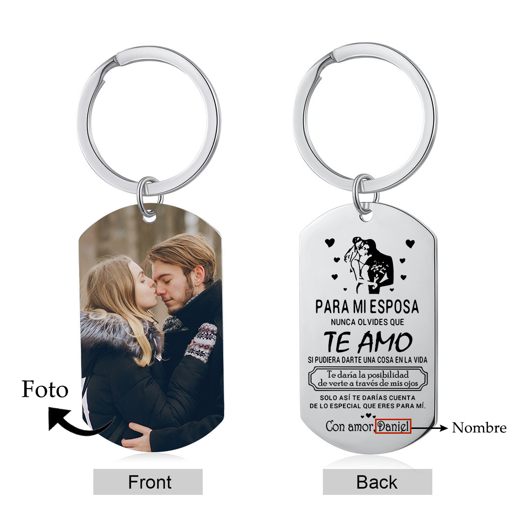 Llavero para pareja con frases amorosos personalizado con 1 nombre y foto | Jessemade