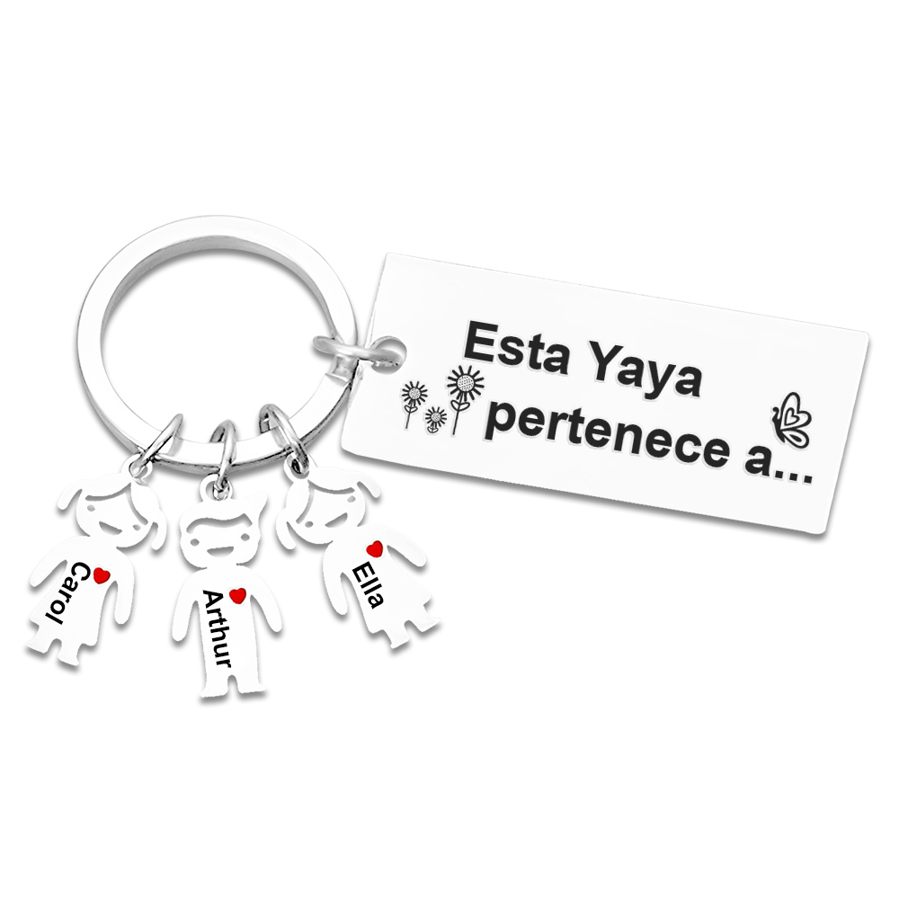 A mi abuela - Llavero "Esta Yaya pertenece a..." con 1-6 nombres personalizados en "niños"-Jessemade ES
