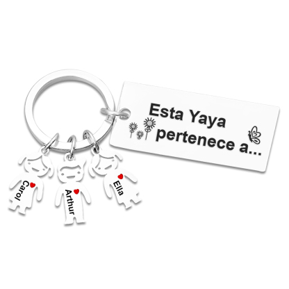 A mi abuela - Llavero "Esta Yaya pertenece a..." con 1-6 nombres personalizados en "niños"-Jessemade ES