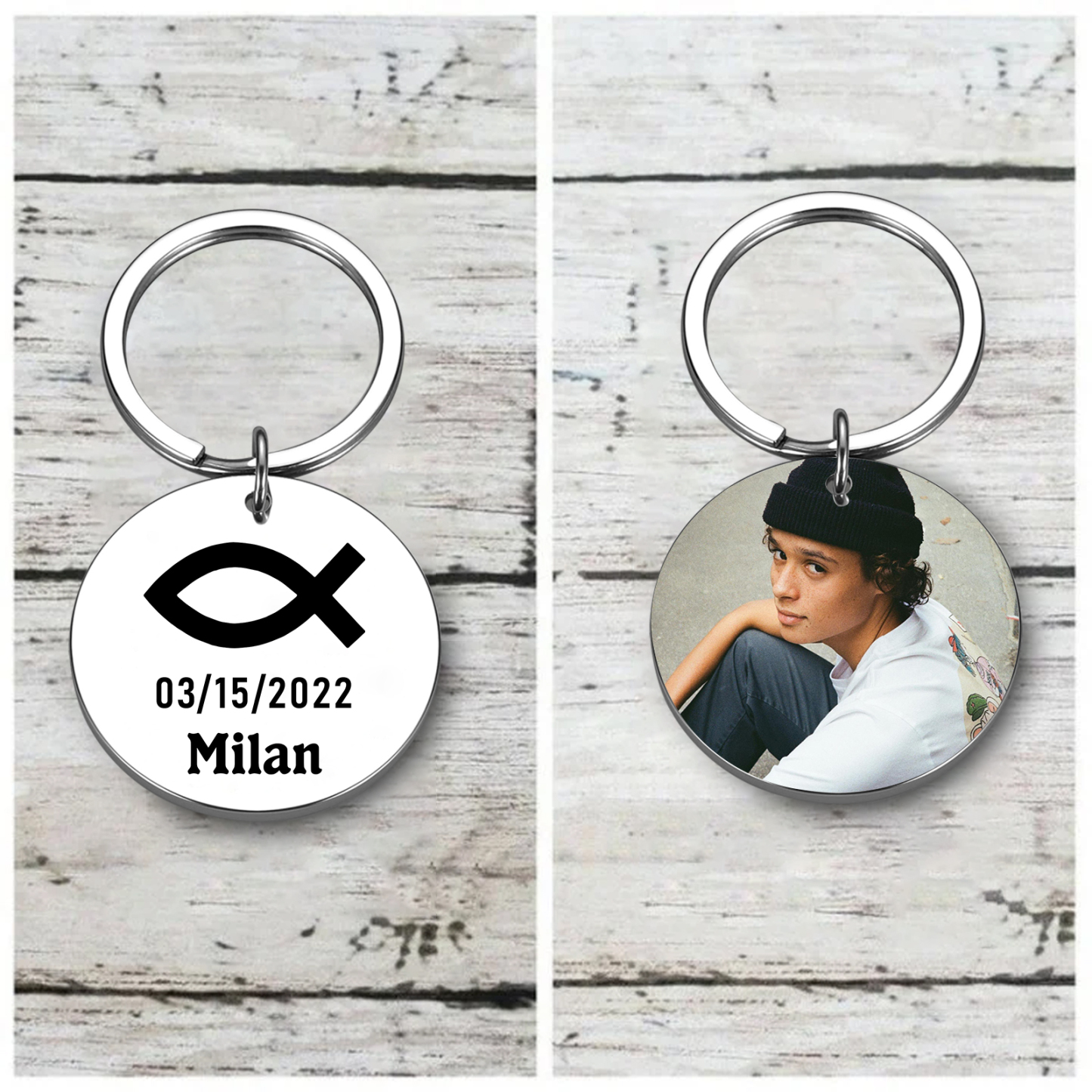 Comunión-Llavero con icono de comunión 1 foto, 1 fecha y 1 nombre personalizados-Jessemade ES