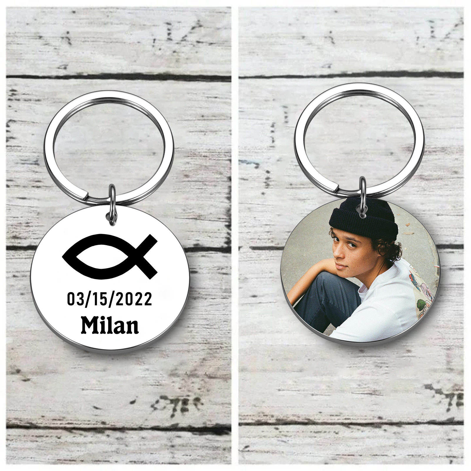 Comunión-Llavero con icono de comunión 1 foto, 1 fecha y 1 nombre personalizados-Jessemade ES