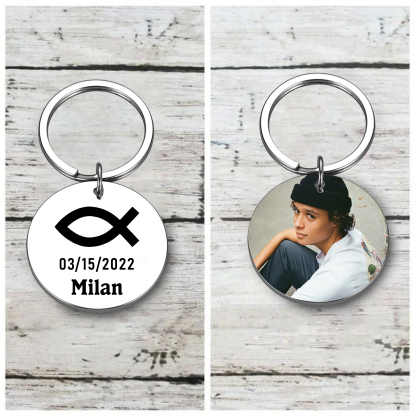 Comunión-Llavero con icono de comunión 1 foto, 1 fecha y 1 nombre personalizados-Jessemade ES