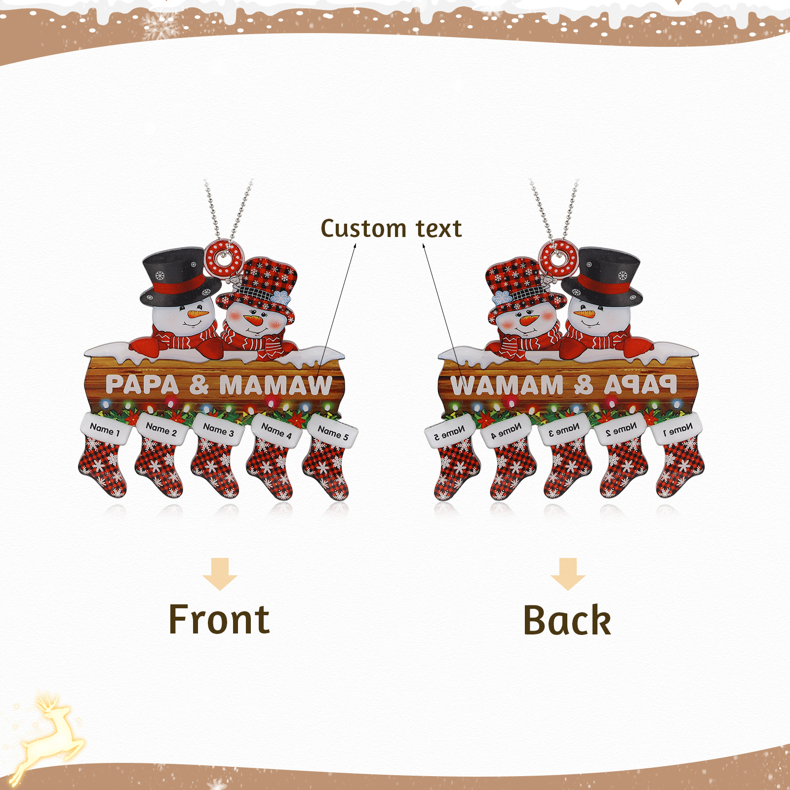 Navidad-Ornamentos Navideños de Acrílico Muñecos de Nieve 5 Nombres con Texto Personalizados