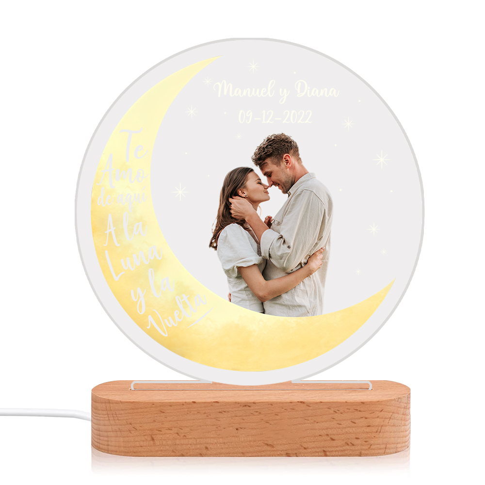 Lámpara para pareja 3D Ilusión Luz de Noche LED texto, fecha y foto personalizados -Jessemade ES