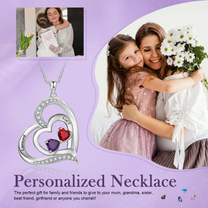 Collar de corazón con 2 nombres y piedras de nacimiento personalizados-Jessemade ES