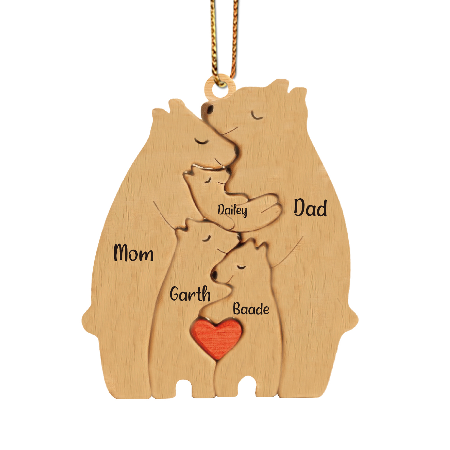 Navidad-Ornamento muñecos navideño de madera familia de canguros 5 nombres personalizados adorno del árbol-Jessemade ES