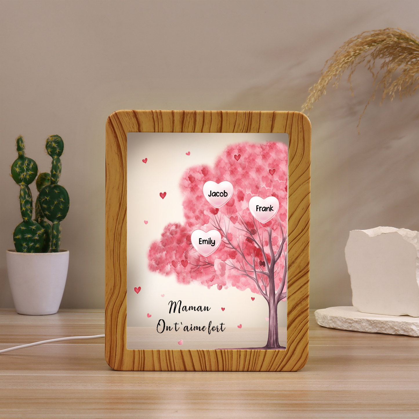 Marco/Espejo con LED Multifuncional Árbol de la Vida 1-10 Nombres Personalizados con 1 Texto-Jessemade ES