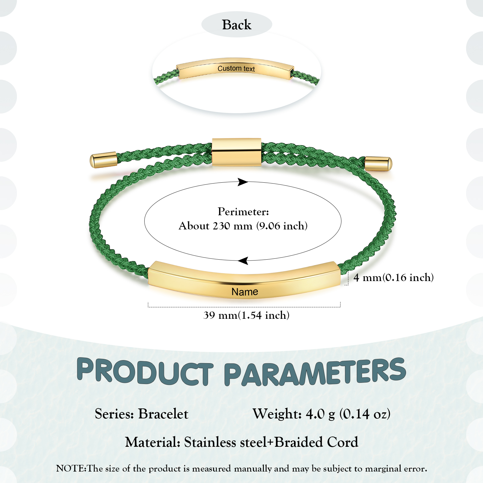 Pulsera de cuerda tejida a mano con nombre y texto personalizados seis colores