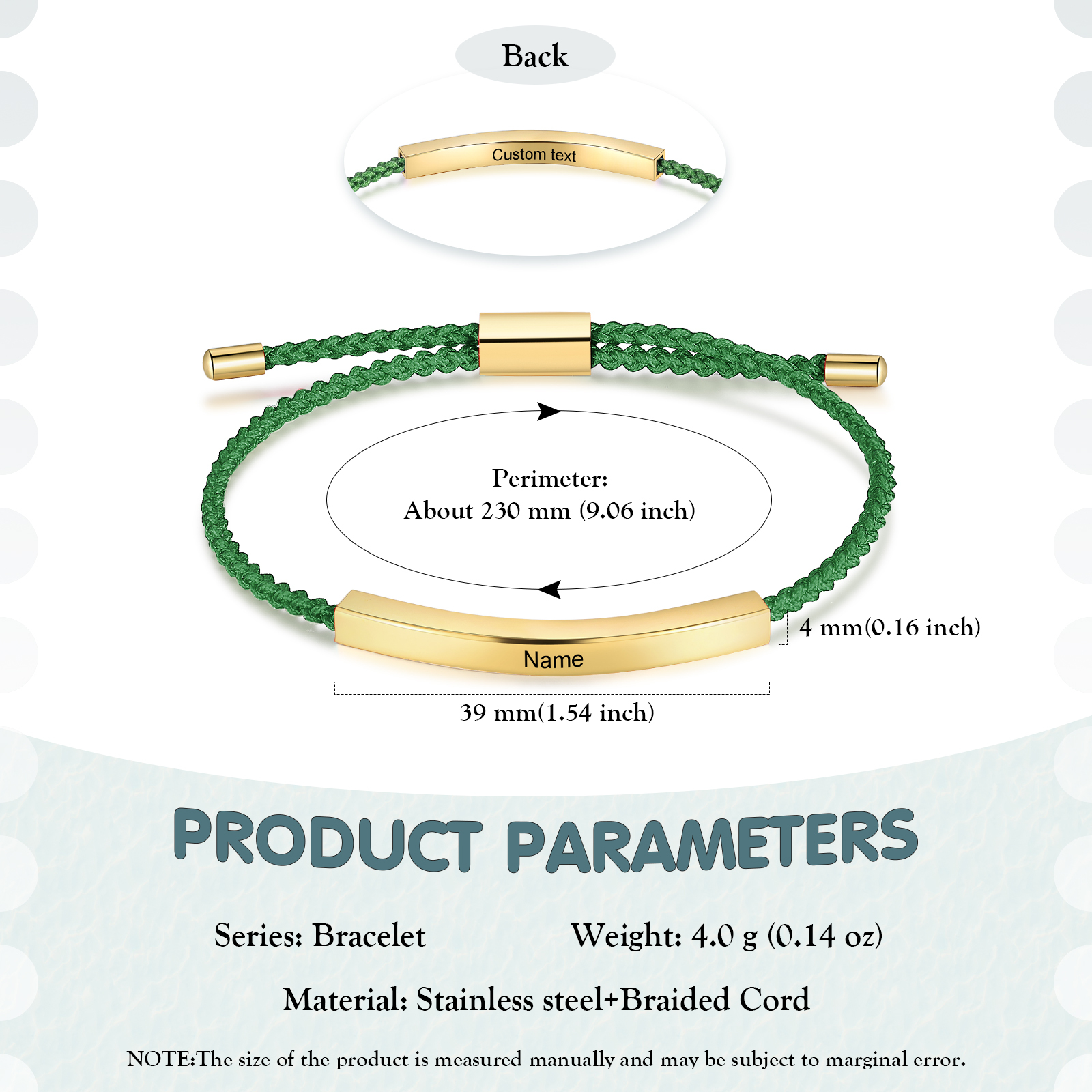 Pulsera de cuerda tejida a mano con nombre y texto personalizados seis colores