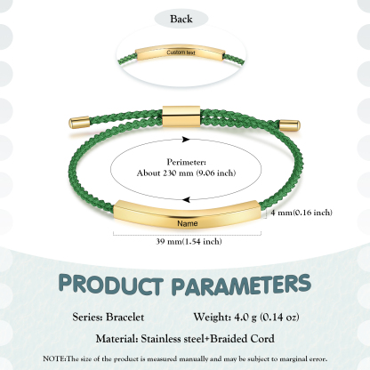 Pulsera de cuerda tejida a mano con nombre y texto personalizados seis colores