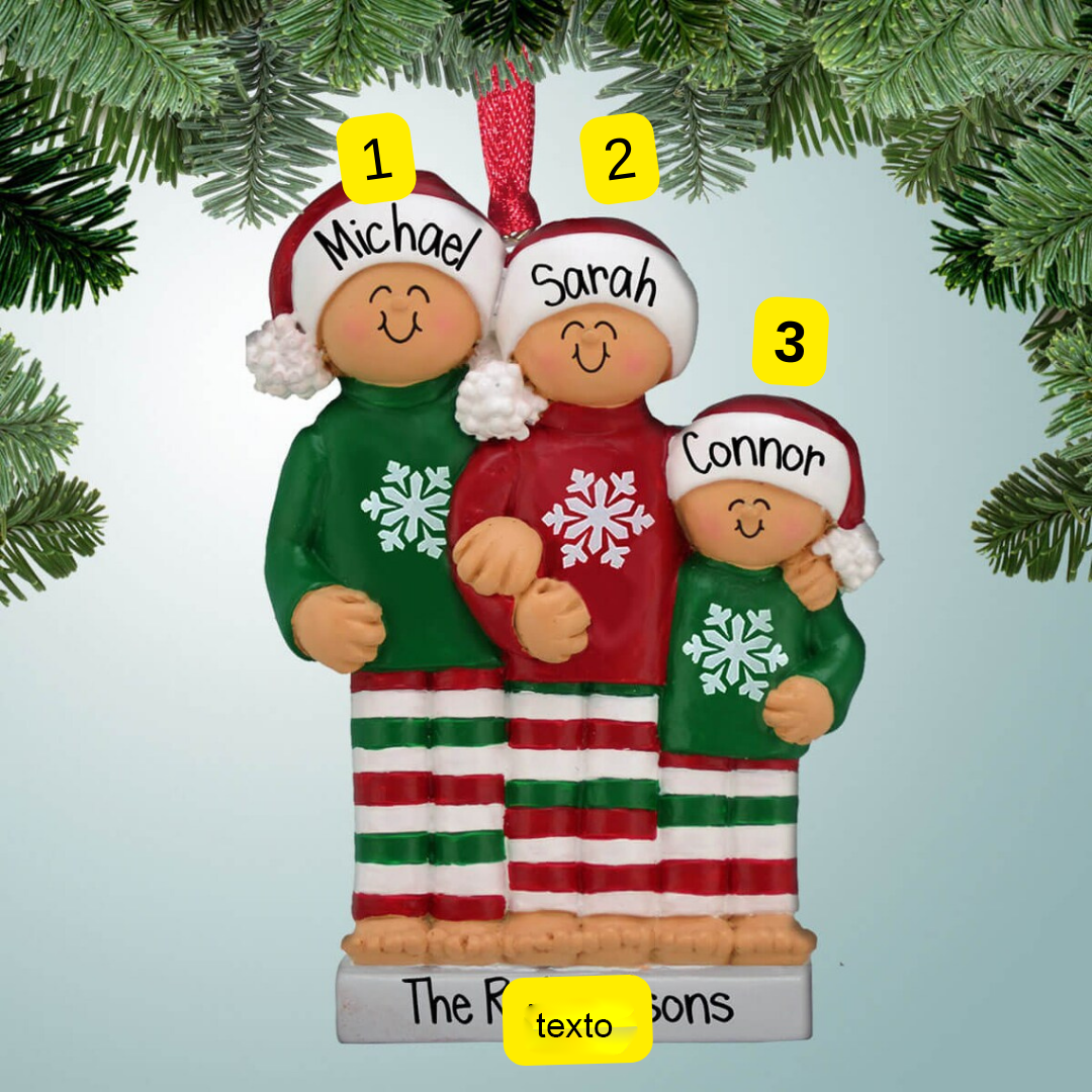 Navidad-Muñeco Ornamento Navideño 3 Nombres y Texto Personalizados Adorno de Madera