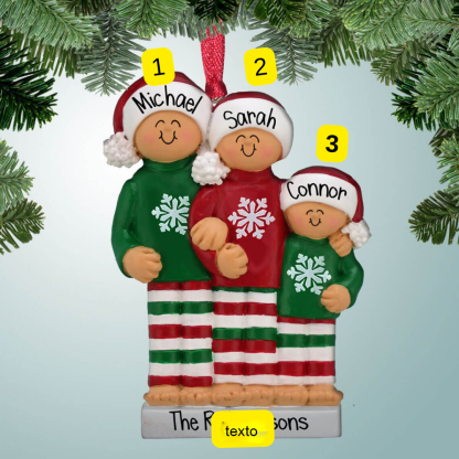 Navidad-Muñeco Ornamento Navideño 3 Nombres y Texto Personalizados Adorno de Madera