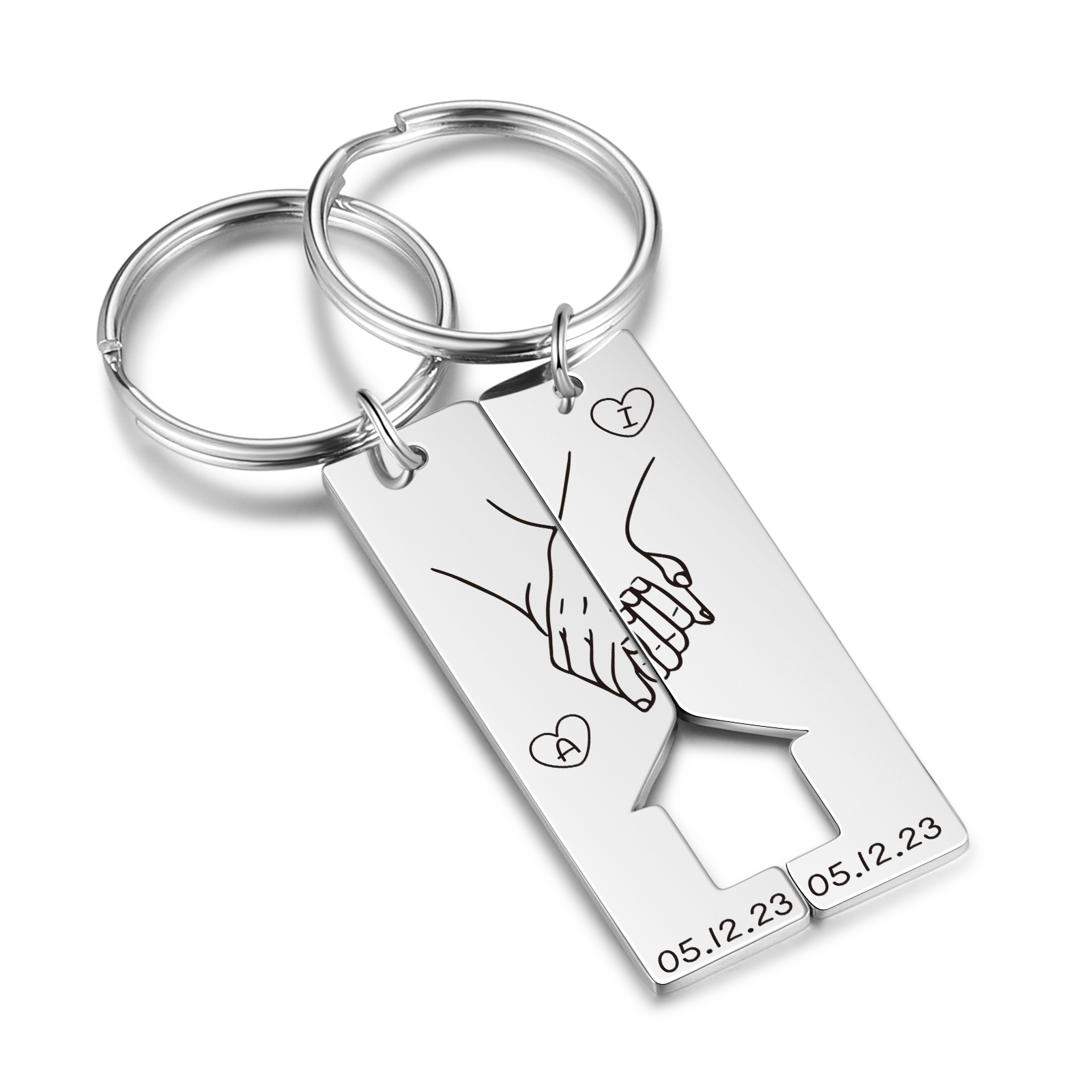 A mi querido-Llavero con casa encajada para pareja manos cogidas 2 letras personalizadas con fecha-Jessemade ES