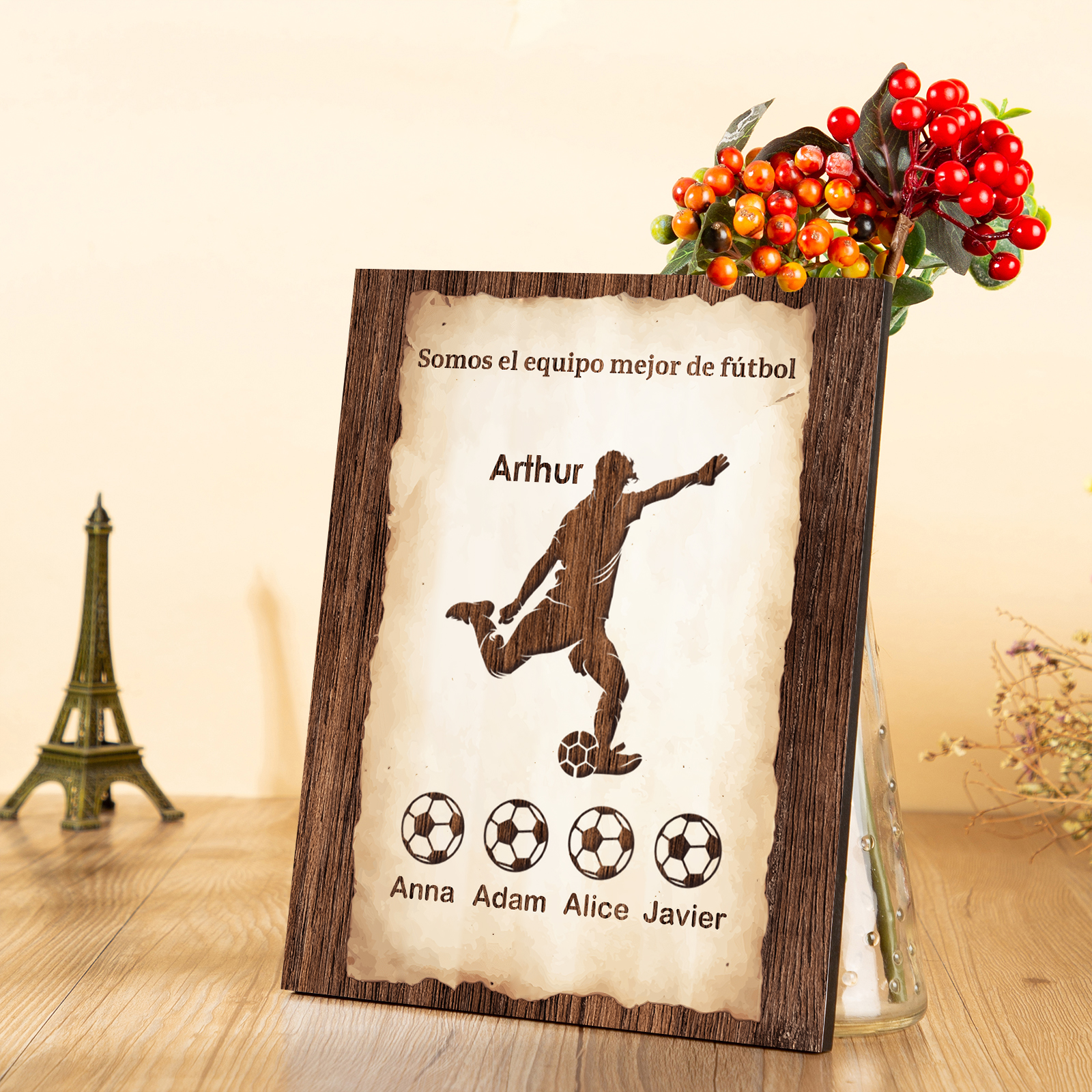 A mi papá - Lámina 2-7 nombres personalizados marco de madera equipo de fútbol-Jessemade ES