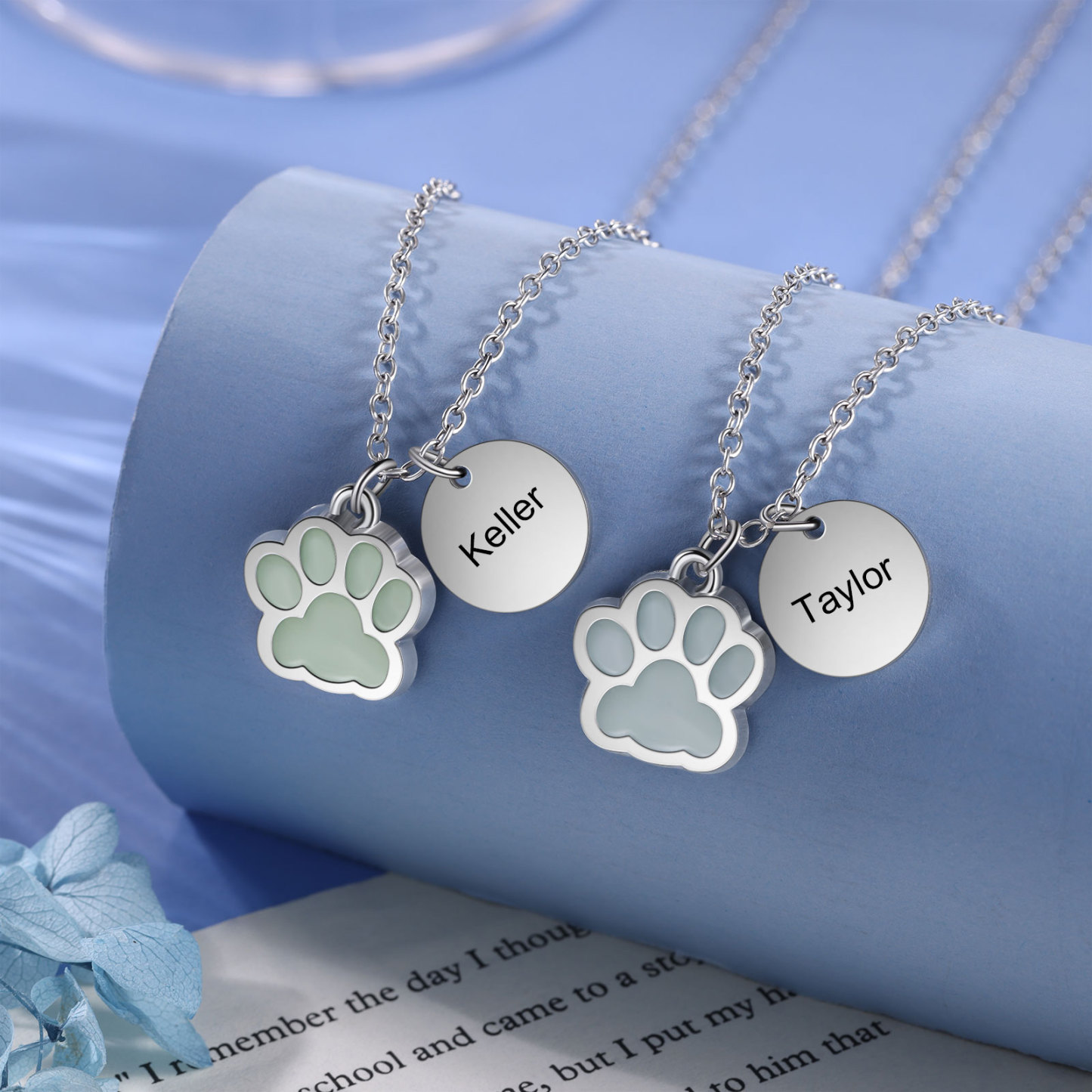 Collar para pareja de pata fluorescente con nombre personalizado-Jessemade ES
