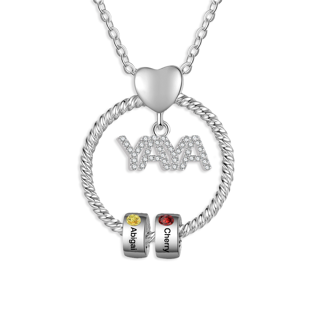 A mi abuela-Collar 1-5 nombres y piedras de nacimiento personalizados con colgante de "YAYA" color plateado | Jessemade-Jessemade ES