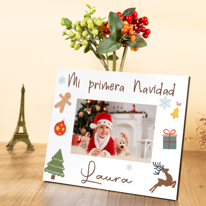 A mi bebé-Lámina marco de madera Mi Primera Navidad de 1 foto y 1 nombre-Jessemade ES