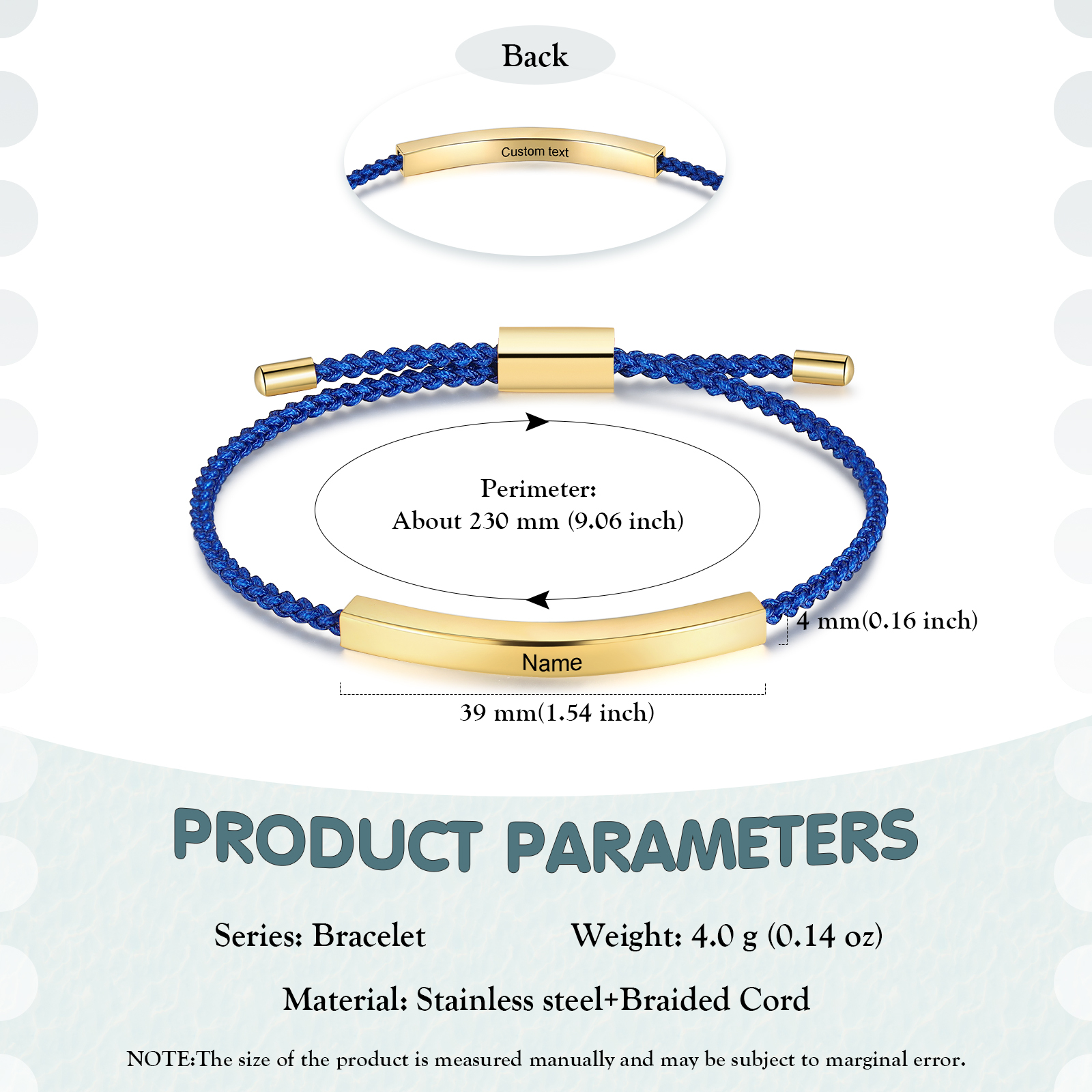 Pulsera de cuerda tejida a mano con nombre y texto personalizados seis colores