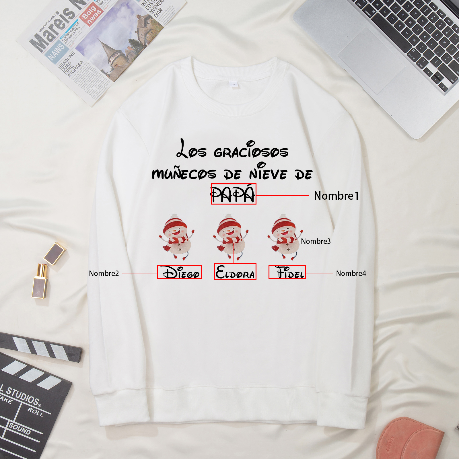 Familia-Sudadera "Muñecos de nieve" 4 nombres personalizados-Jessemade ES