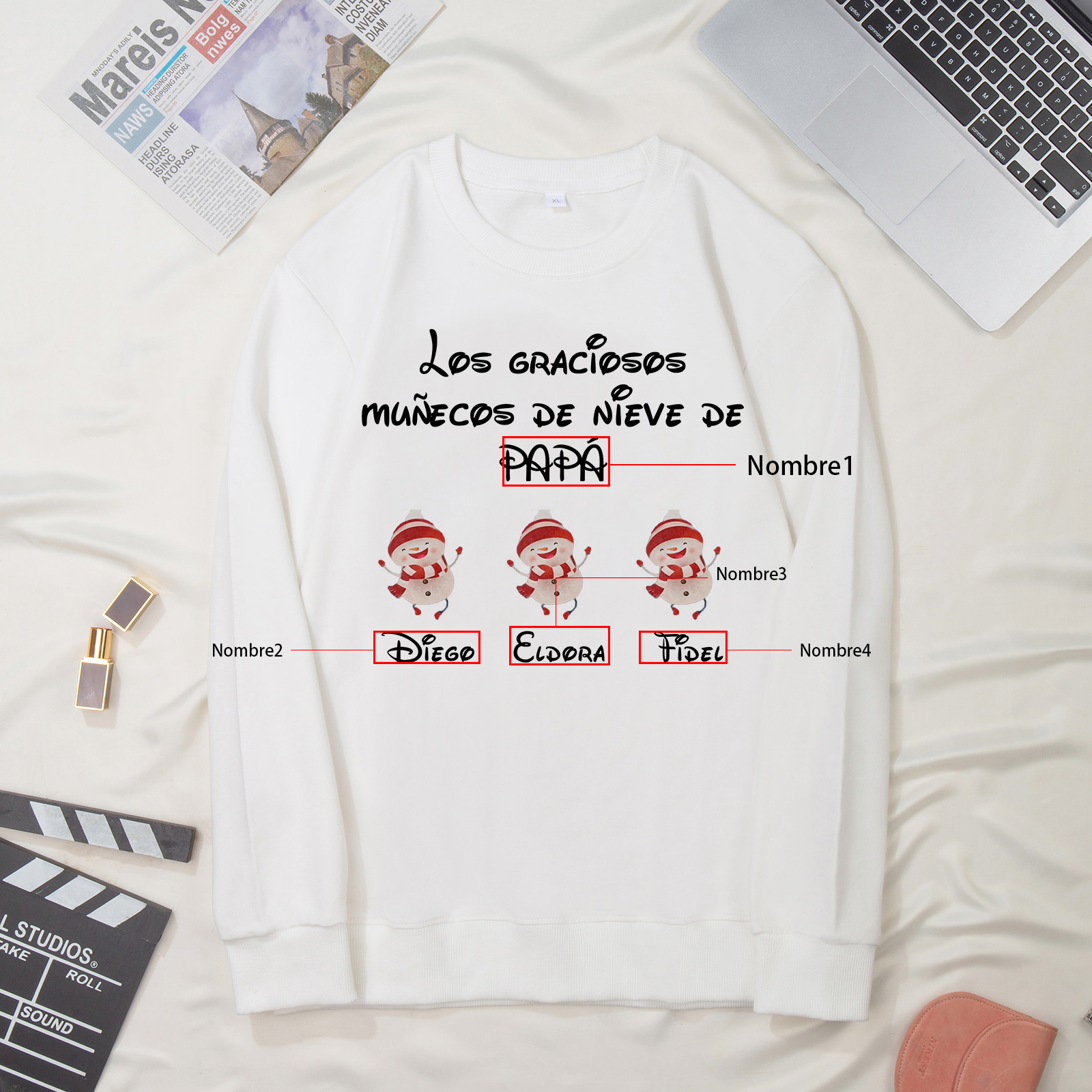 Familia-Sudadera "Muñecos de nieve" 4 nombres personalizados-Jessemade ES