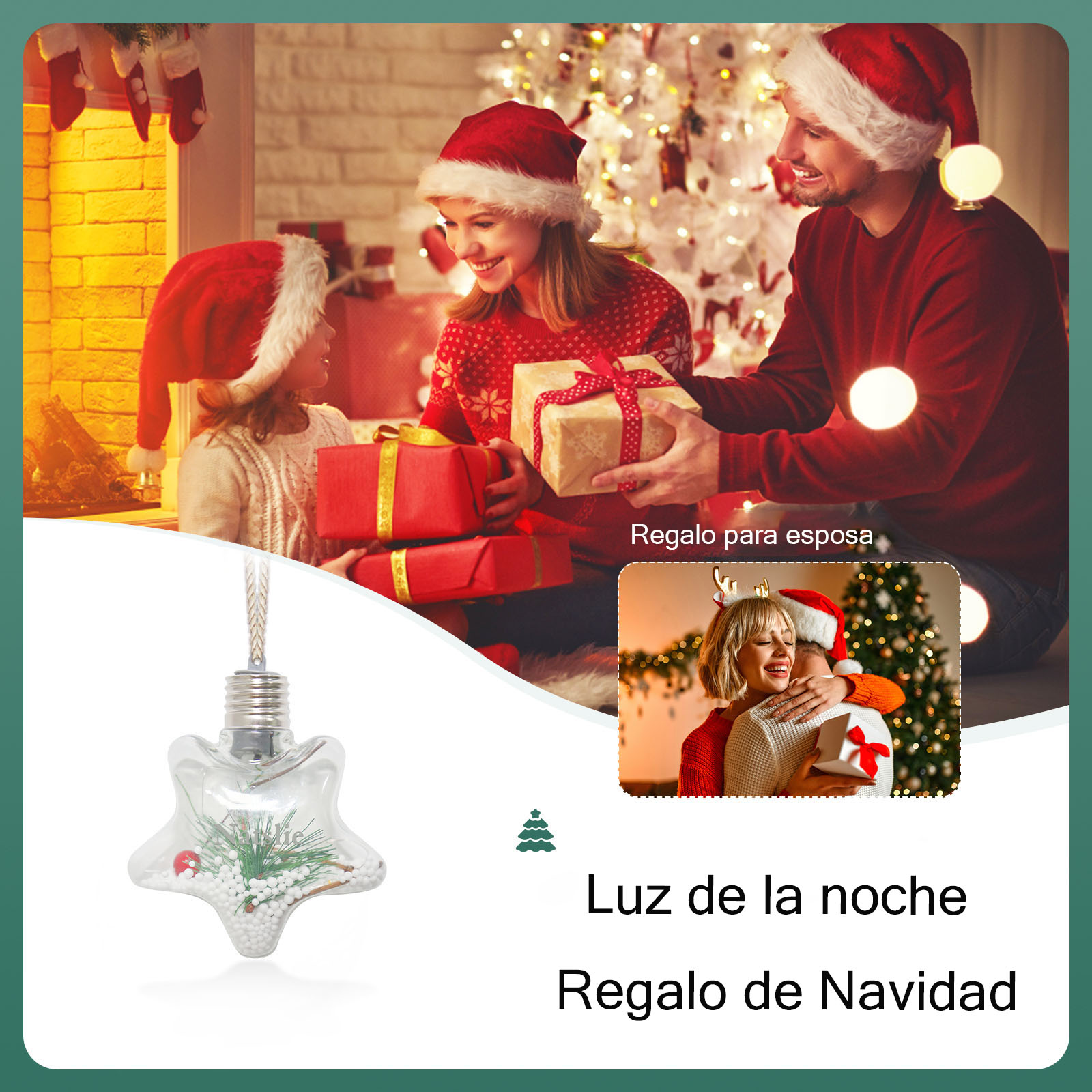 Bola navideña Adorno de Navidad 1 nombre personalizado en forma de estrella con luces LED 