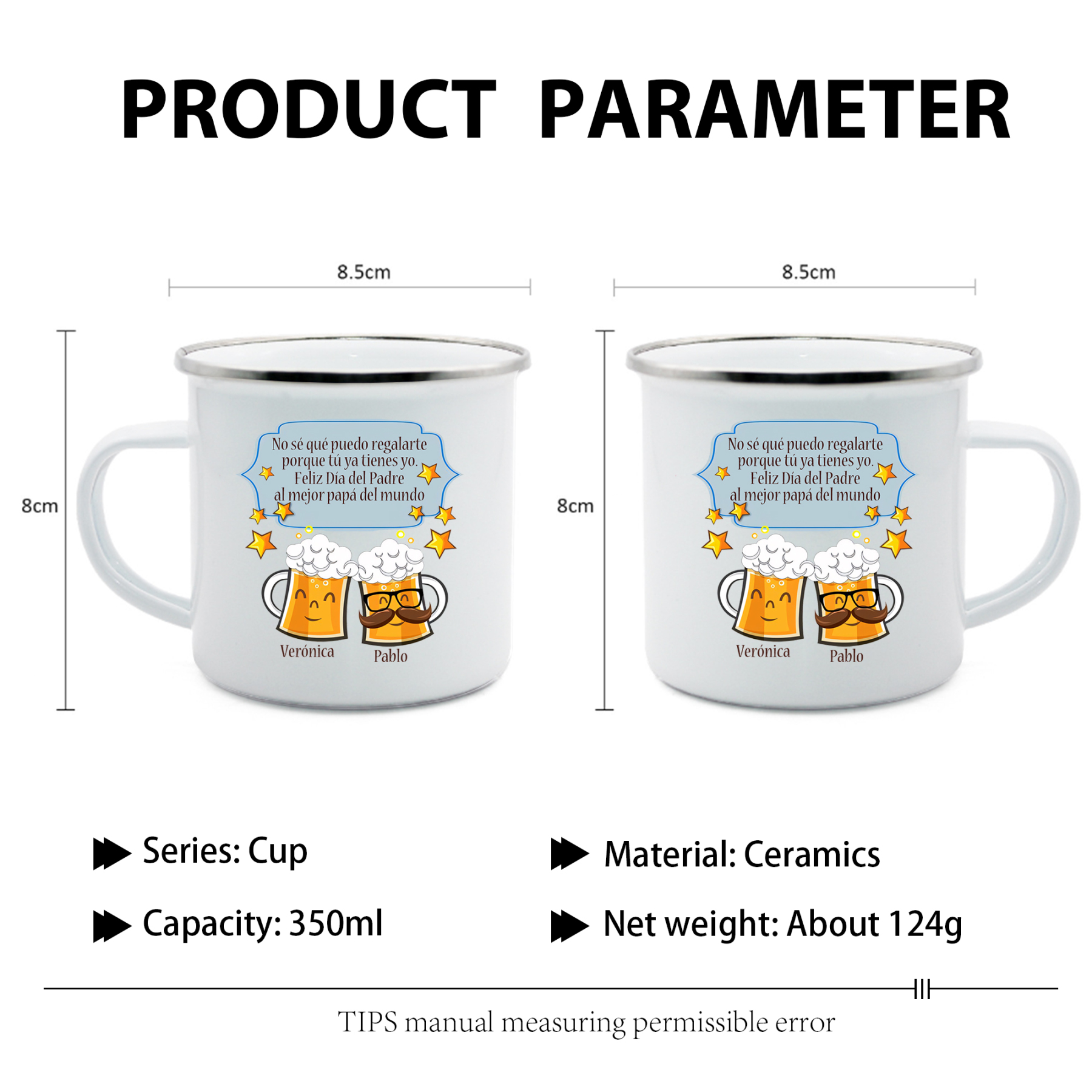 Taza para papá con 2 nombres personalizados-Jessemade ES