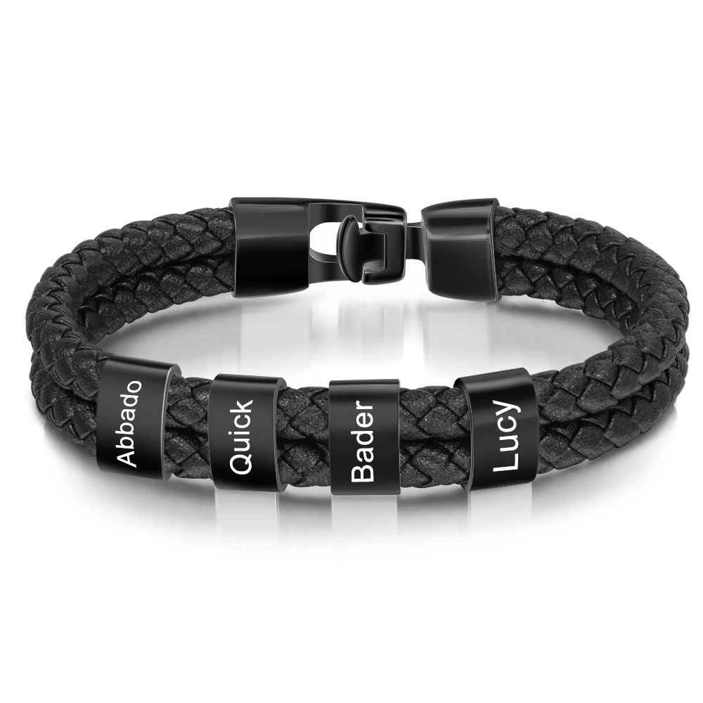 A mi papá-Pulsera de cuero trenzado 4 aros con 4 nombres personalizados pulsera de hombre -Jessemade ES