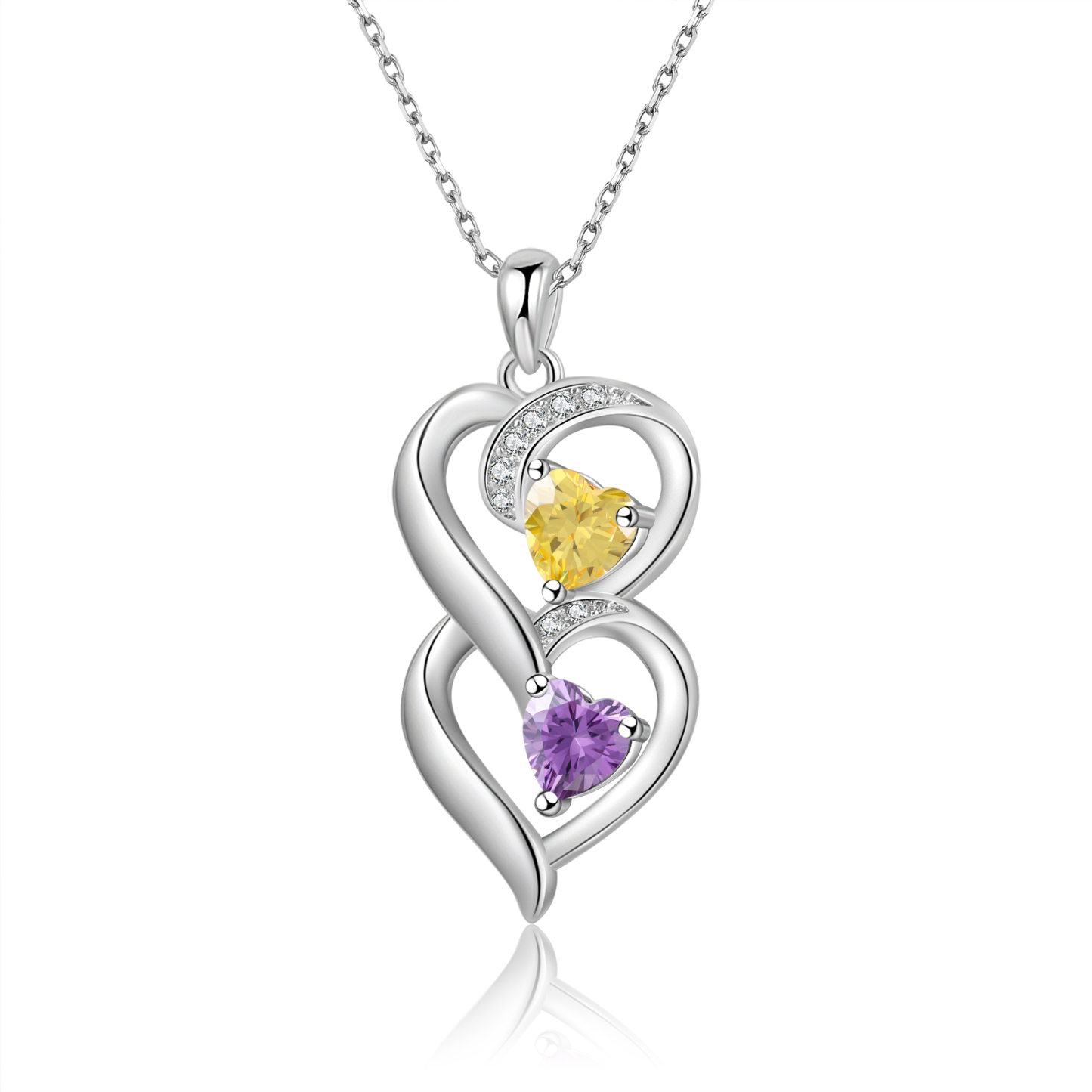 Collar de dos corazones con 2 nombres y piedras de nacimiento personalizados-Jessemade ES