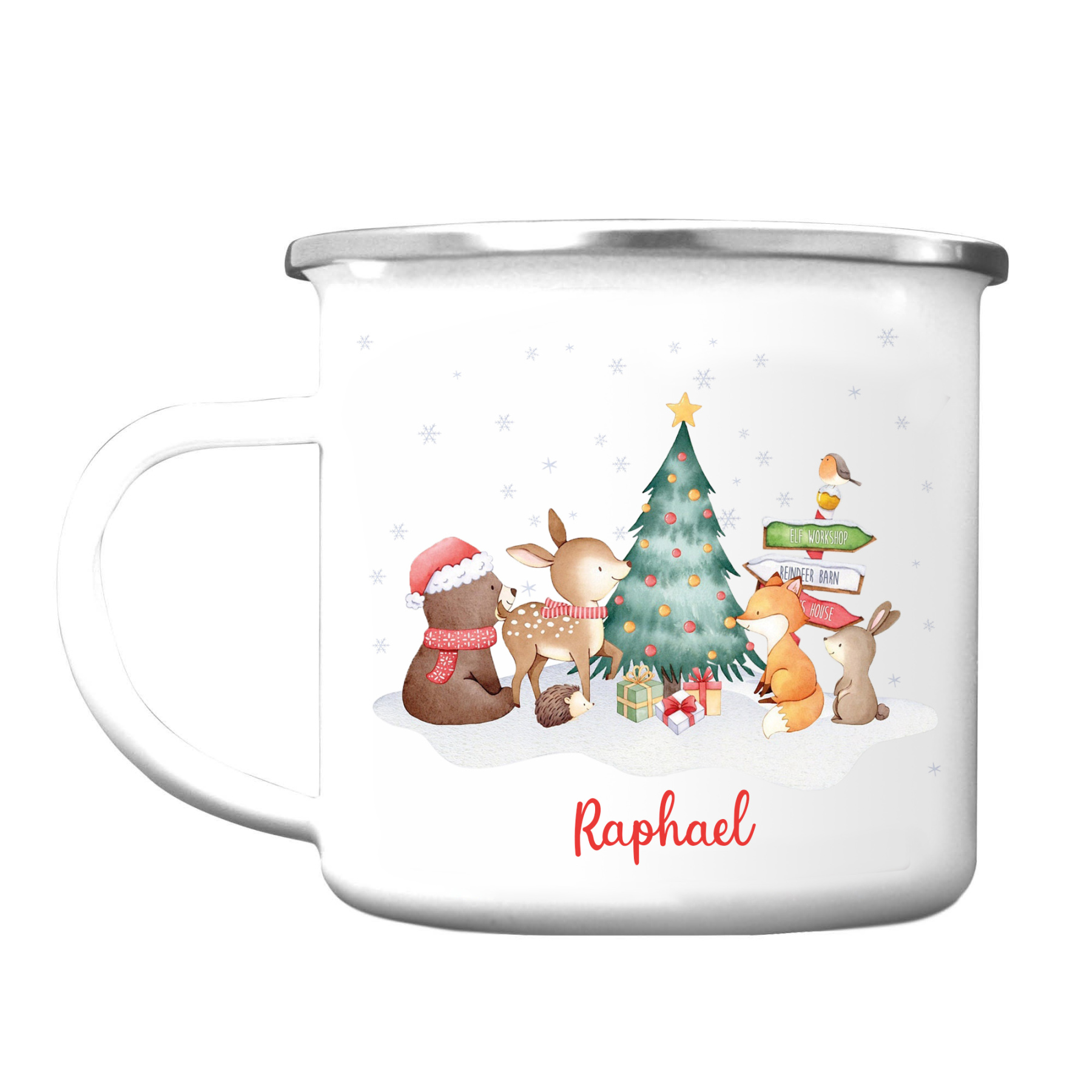 Navidad-Taza fiesta de animales para niños con 1 nombre personalizado-Jessemade ES