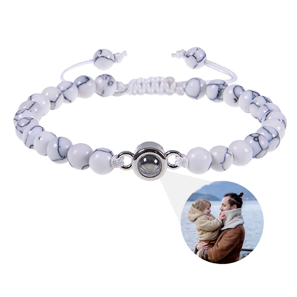 A mi papá-Pulsera de perlas blancas con proyección de foto en color para hombre-Jessemade ES