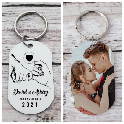 Llavero dedos cogidos personalizado con 2 nombres, texto, año y 1 foto para pareja-Jessemade ES
