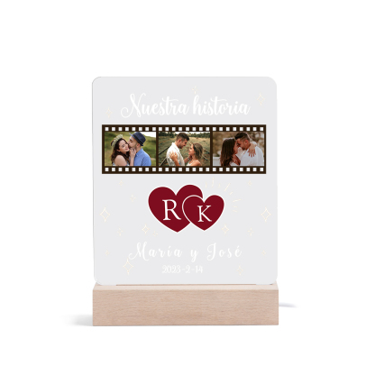 Lámpara para pareja 3D Ilusión Luz de Noche LED 2 letras, 2 textos, fecha y 3 fotos personalizados -Jessemade ES