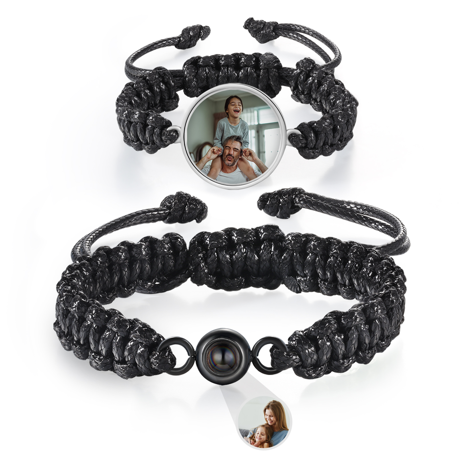 Pulsera de cuerda para familia con 2 fotos personalizadas para padres e hijos-Jessemade ES