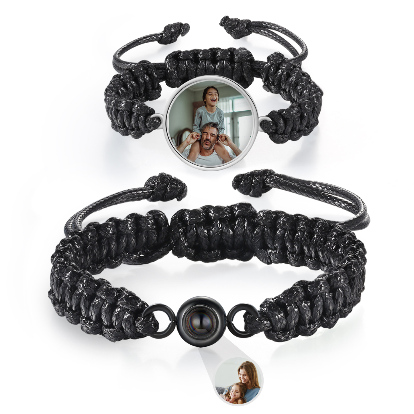 Pulsera de cuerda para familia con 2 fotos personalizadas para padres e hijos-Jessemade ES