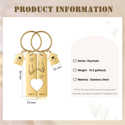 Llavero para pareja manos conectadas por hilo 2 letras personalizadas con fecha dije de casa-Jessemade ES